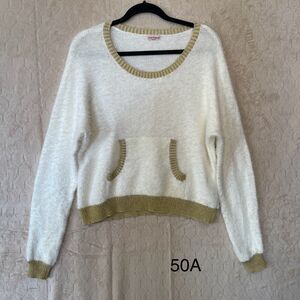 JUICY COUTURE Fuzzy Metallic‎ Trim Cropped Sweater Sz Large Front Pocket Soft